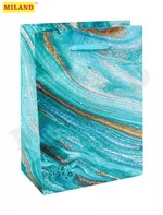 Пакет подарочный с матовой ламинацией 11.5x14.5x6 см (S) Голубой мрамор .