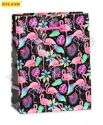 Пакет подарочный с глянцевой ламинацией 11.5x14.5x6 см (S) Яркие фламинго.