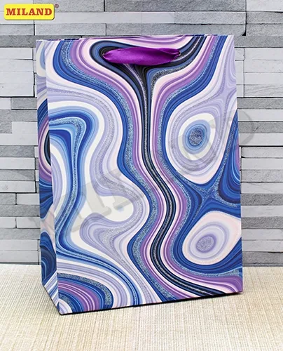 Пакет подарочный с глиттером Фиолетовые разводы (М) 18 х 23 х 10