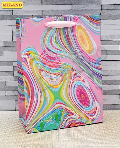 Пакет подарочный с глиттером Радужные разводы (М) 18 х 23 х 10