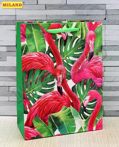Пакет подарочный Чудесные фламинго (М) 18 х 23 х 10