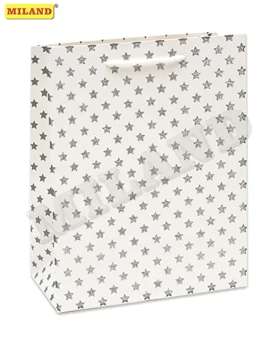 Пакет подарочный Серебряные звездочки (М) 18 х 23 х 10