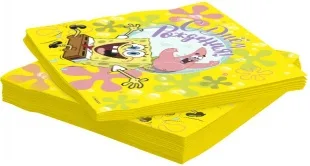 Салфетки, Губка Боб, С Днем Рождения!, Желтый, 33*33 см, 12 шт.