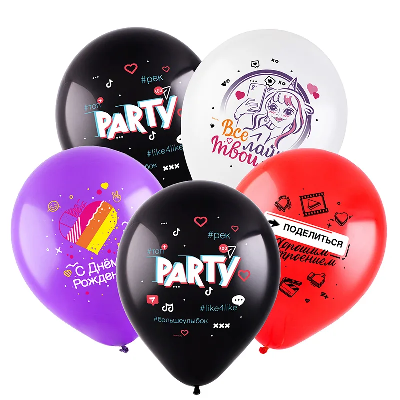 Т 12"  Соцсети Микс, Ассорти Пастель 1 ст. цв./ уп. 100 шт. / Турция