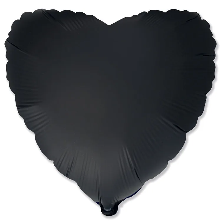 И 18"/46см Сердце Черный, Сатин/ 1 шт / (Испания)