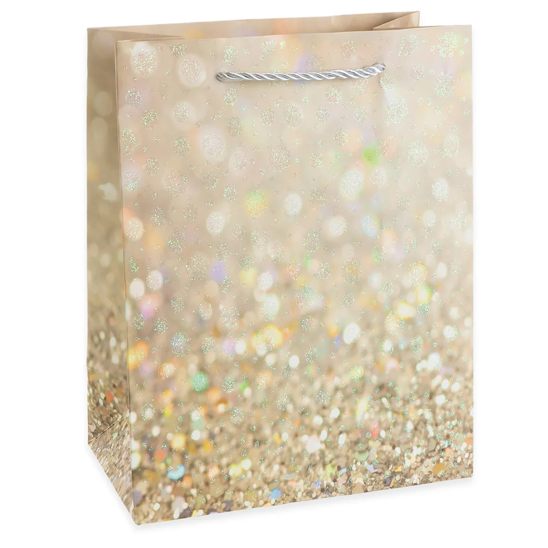Пакет подарочный, Гламур, Дизайн №2, Серебро, с блестками, 32*26*12 см, 1 шт.