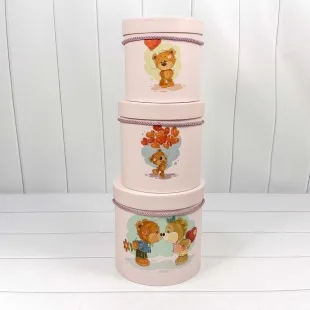 Набор коробок Цилиндр, Мишки Тедди, Любовь, Розовый, 19*19*19 см, 3 шт.