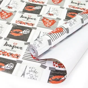 Упаковочная бумага, Крафт 70гр (0,6*10 м) Бонжур, Парижская романтика, 1 шт.