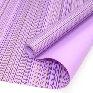 Упаковочная бумага, Крафт (0,5*8,23 м) Многоцветные полоски, Сиреневый/Золото, 1 шт.