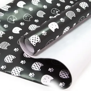 Упаковочная бумага (0,7*1 м) Хэппи Мяу, Котики, Черный, 10 шт.