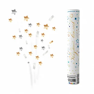 Пневмохлопушка "Звездный всплеск" Золотые звезды и стримеры с золотой печатью 30 см / 1 шт. /