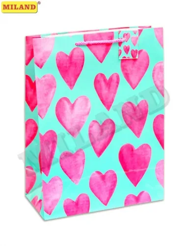 Пакет подарочный  Розовые сердца (L) 26 х 33 х 14