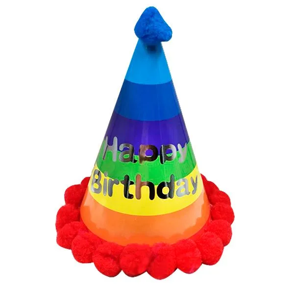 Колпак с помпонами "С Днем рождения" Разноцвет/ 1 шт./(Китай)