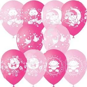 М 12"/30см  Пастель+Декоратор (шелк.) С Днем Рождения Малыш ассорти розовые / уп. 25шт.