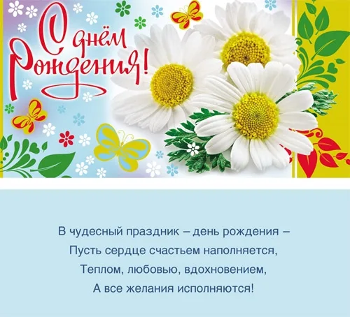 Конверт С Днем рождения! ромашки и бабочки  (10 шт.)