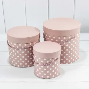 Набор коробок Цилиндр, Белые точки, Нежно-розовый, 18*18*17 см, 3 шт.