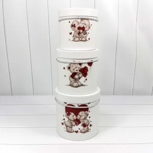 Набор коробок Цилиндр, Мишки Тедди, Любовь, Белый, 19*19*19 см, 3 шт.