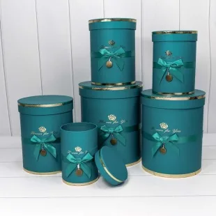 Набор коробок Цилиндр, Золотая роза, Бирюзовый, 21*21*25 см, 6 шт.