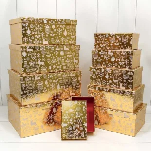 Набор коробок Новогодняя сказка, Золото, Металлик, 37*29*16 см, 10 шт.
