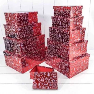Набор коробок Новогодняя сказка, Красный, Металлик, 37*29*16 см, 10 шт.