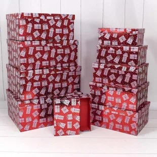 Набор коробок Новогодние подарки, Красный, Металлик, 37*29*16 см, 10 шт.