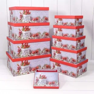 Набор коробок Новогодний натюрморт, Красный, 37*29*16 см, 10 шт.