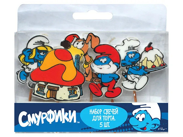 набор свечей Смурфики с держателем / 5 шт.