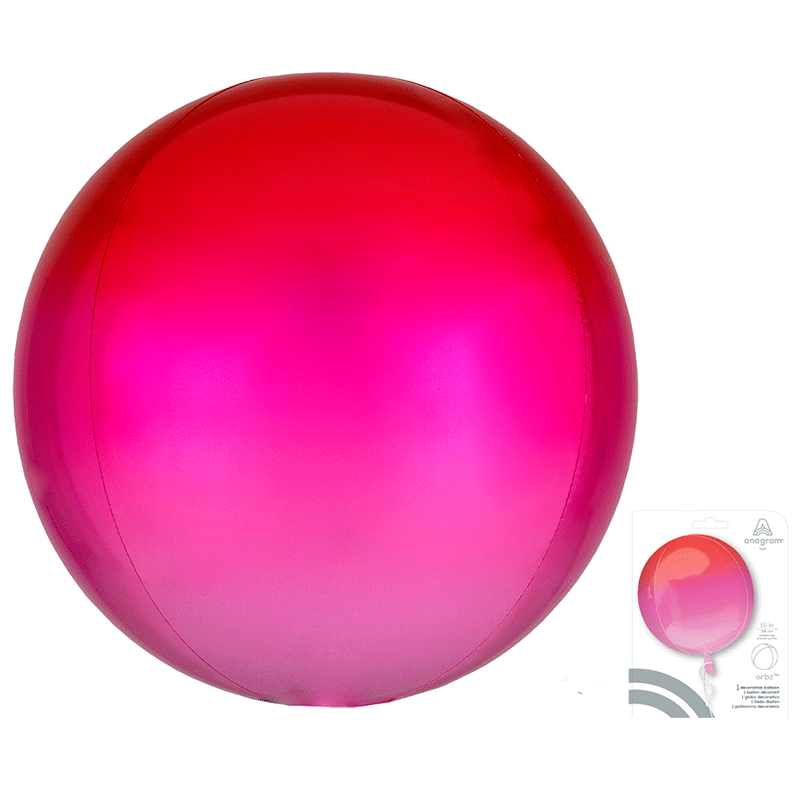 А 16" Сфера 3D Омбре Розовый и Красный в упаковке / Ombre Orbz Red & Pink/ 1 шт./ (США)