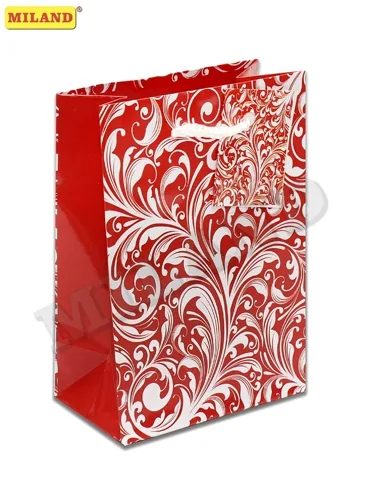 Пакет подарочный  Красно-белый узор (S) 12 х 15 х 9