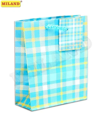 Пакет подарочный Голубая клетка (S) 12 х 15 х 9