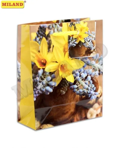 Пакет подарочный Букет с нарциссами (S) 12 х 15 х 9