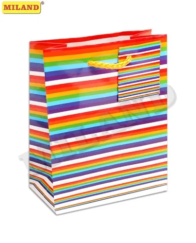 Пакет подарочный Разноцветные полосы (S) 12 х 15 х 6