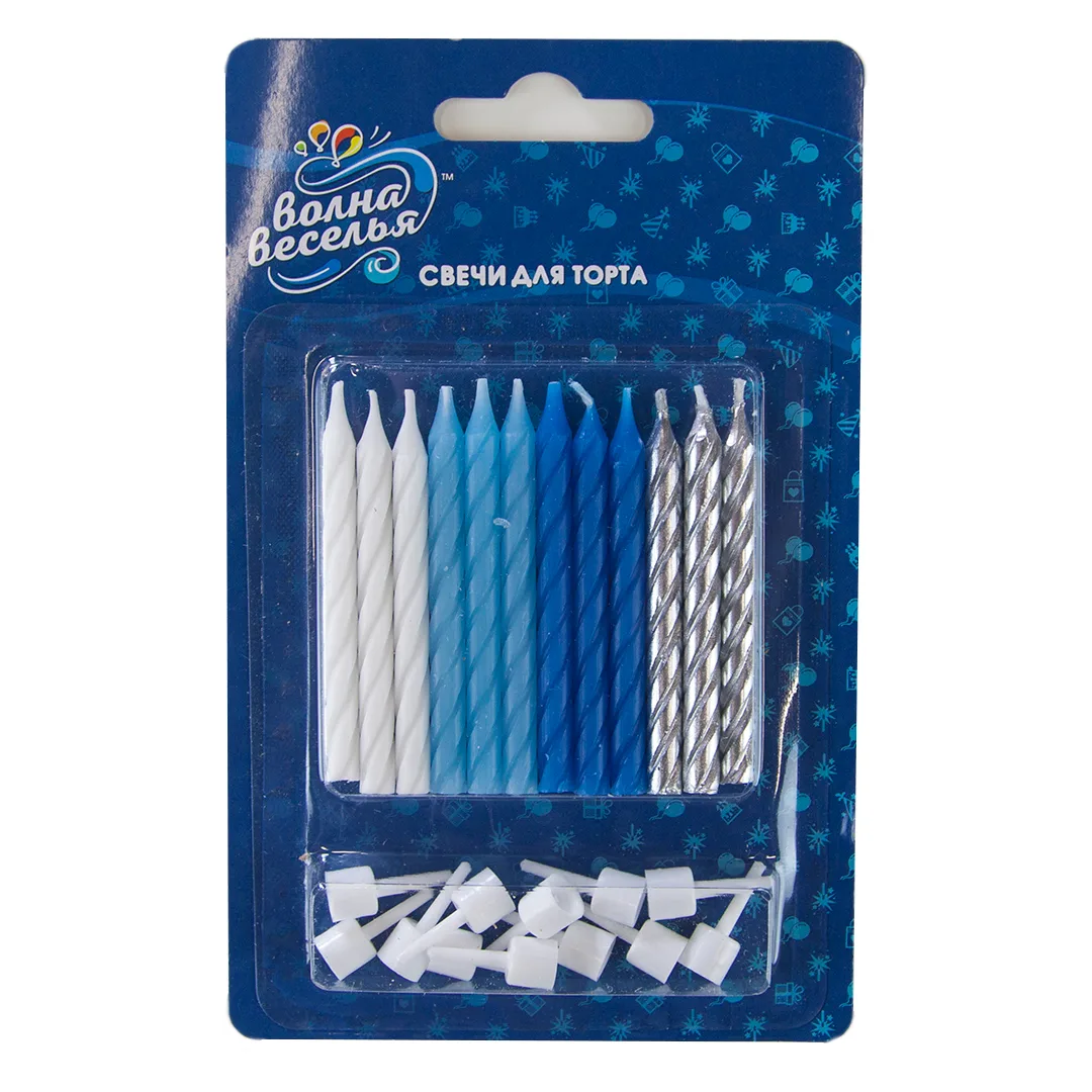 Свечи Голубой микс, Металлик, 6 см, 12 шт. с держат.
