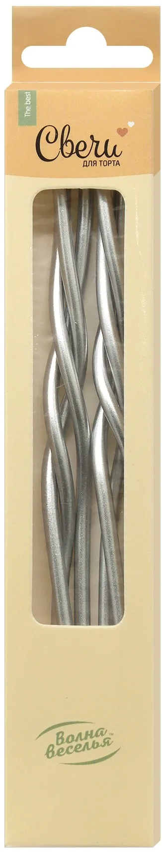 Свечи Спирали Люкс, Серебро, Металлик, 0,4*12,5 + 4 см, 6 шт. с держат.