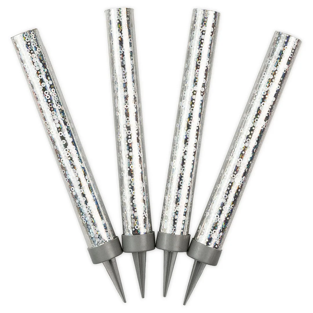 Свеча Фонтан для торта, 40 сек, Сверкающие искры, Серебро, Голография, 12 см, 4 шт.