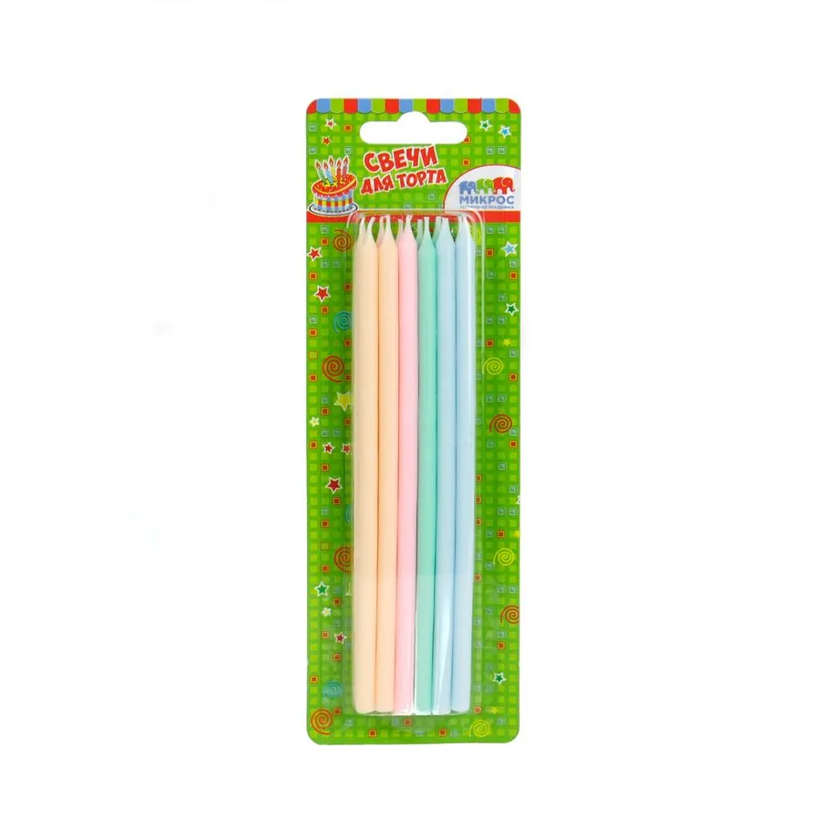 Свечи для торта "Пастельное ассорти" 15 см (12 шт./уп.)