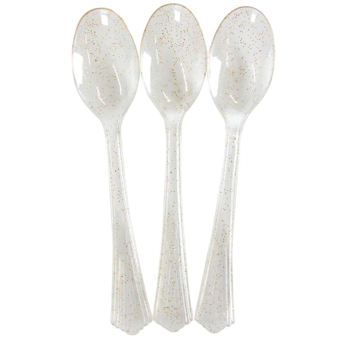 Ложки, Прозрачный/Золото, с блестками, 17 см, 10 шт. , 6231259