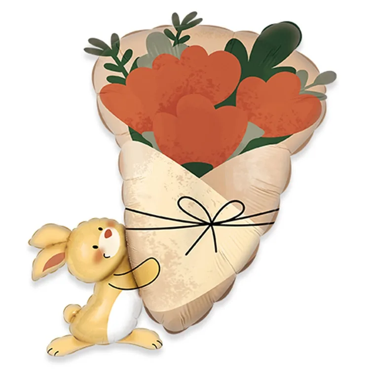 К 26"/66 см. Зайка с букетом цветов/ 1 шт./ (Китай)