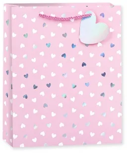 Пакет подарочный, Конфетти сердец, Розовый, Голография, 23*18*10 см, 1 шт.