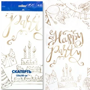 Скатерть ПЭТ, Пирожные, Happy Party, Золото/Белый, 120*180 см, 1 шт.