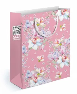 Пакет подарочный, Весенние цветы, Розовый, 23*18*10 см, 1 шт.