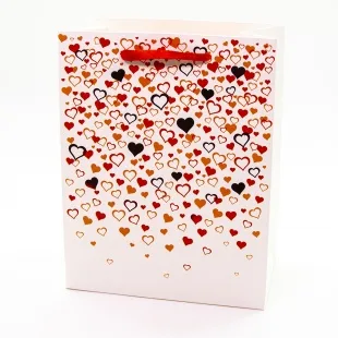 Пакет подарочный, Конфетти сердец, Белый, Металлик, 23*18*10 см, 1 шт.