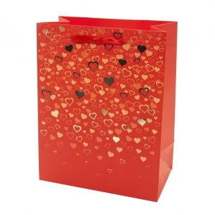 Пакет подарочный, Конфетти сердец, Красный, Металлик, 23*18*10 см, 1 шт.