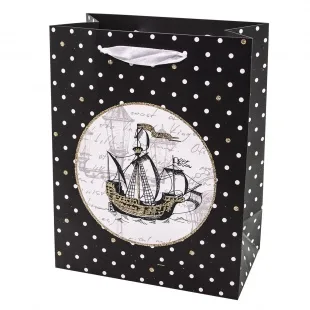 Пакет подарочный, Корабль, Черный, с блестками, 32*26*12 см, 1 шт.