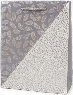 Пакет подарочный, Нежные перья, Серебро, Металлик, 32*26*10 см, 1 шт.