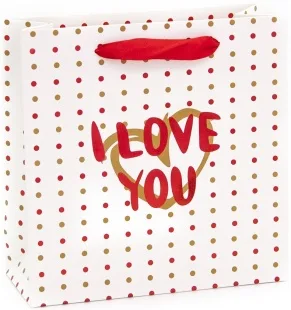 Пакет подарочный, Я Люблю Тебя (золотое сердце), Белый, Металлик, 20*20*8 см, 1 шт.