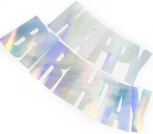 Гирлянда Happy Birthday, Серебро, Голография, 20*160 см, 1 шт.