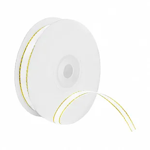 Лента Атлас с золотой нитью Белый/ 0,6 см * 22,85 м (Китай)