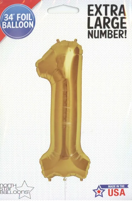 B 34" Цифра "1" золото в упаковке/  1 шт / (США)