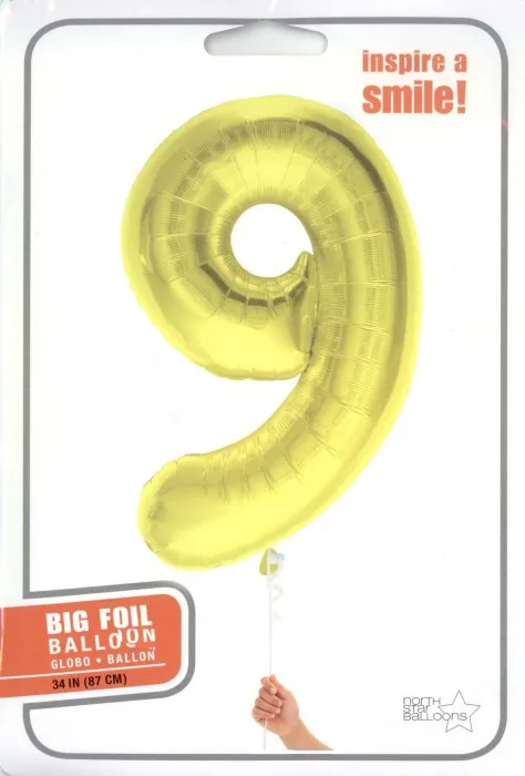 B 34" Цифра "9" золото в упаковке/  1 шт / (США)